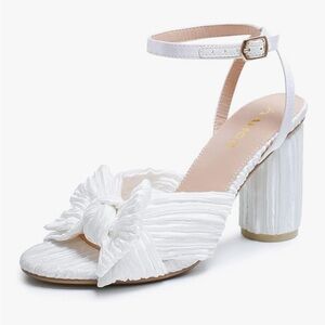 White Wedding Heels with Bow and Ankle strap